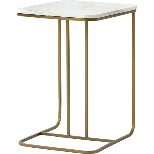 Adalley C Table by Four Hands in iron matte brass, polished white marble. Made from solid marble, iron in a modern style.