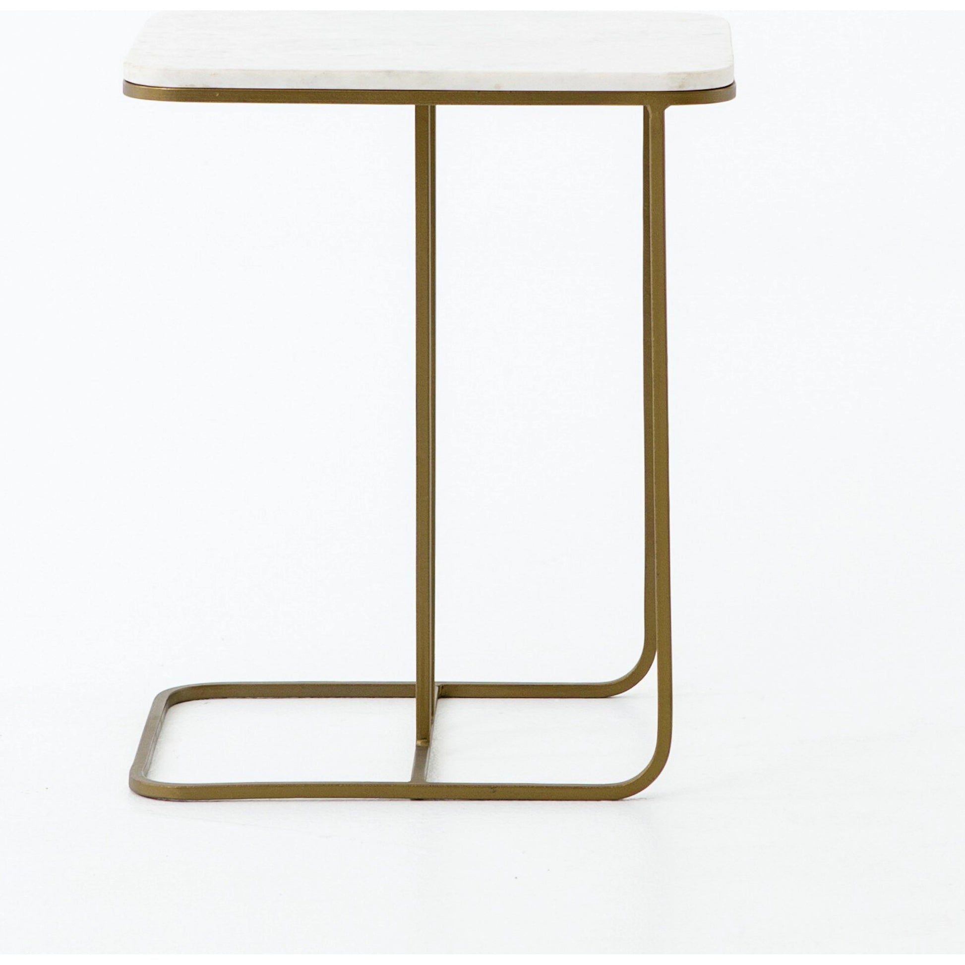Adalley C Table by Four Hands in iron matte brass, polished white marble. Made from solid marble, iron in a modern style.