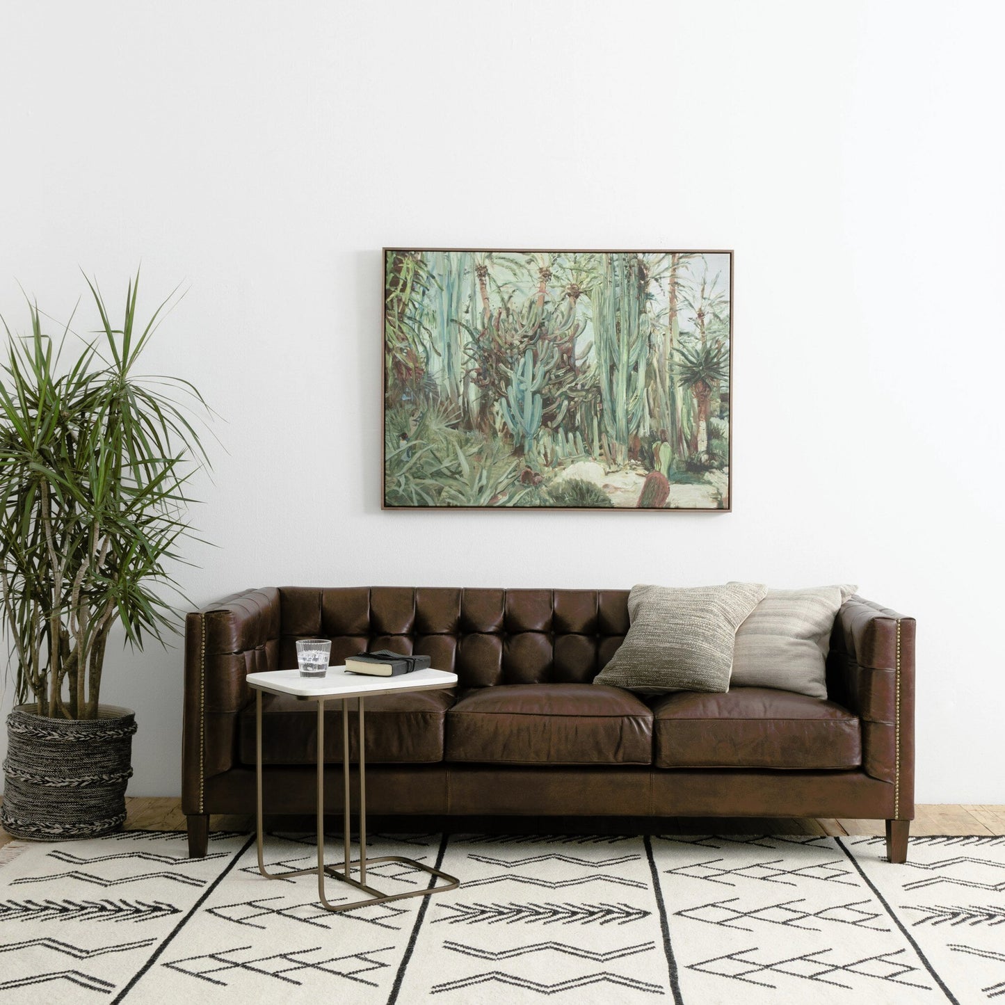 013 S-279142 | Lifestyle | Adalley C Table by Four Hands in iron matte brass, polished white marble. Made from solid marble, iron in a modern style.