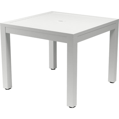 Naples Outdoor Square 36" Dining Table by Sunset West in white. Made from aluminum in a modern style.