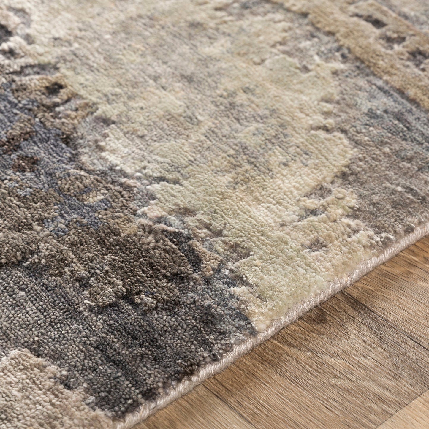 004 SI-1882766,SI-1882767,SI-1882768,SI-1882769 | Closeup | Imola Rug - 23601 by Surya in denim, charcoal, dark brown, medium gray, light gray. Made from 100% viscose in a unique style.