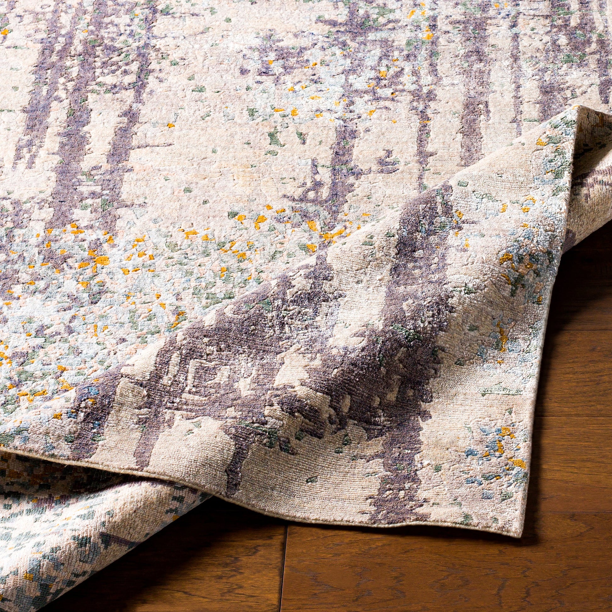 Imola Rug - 25143 by Surya in black, light gray, light beige, light sage, mustard. Made from 80% viscose, 20% wool in a unique style.