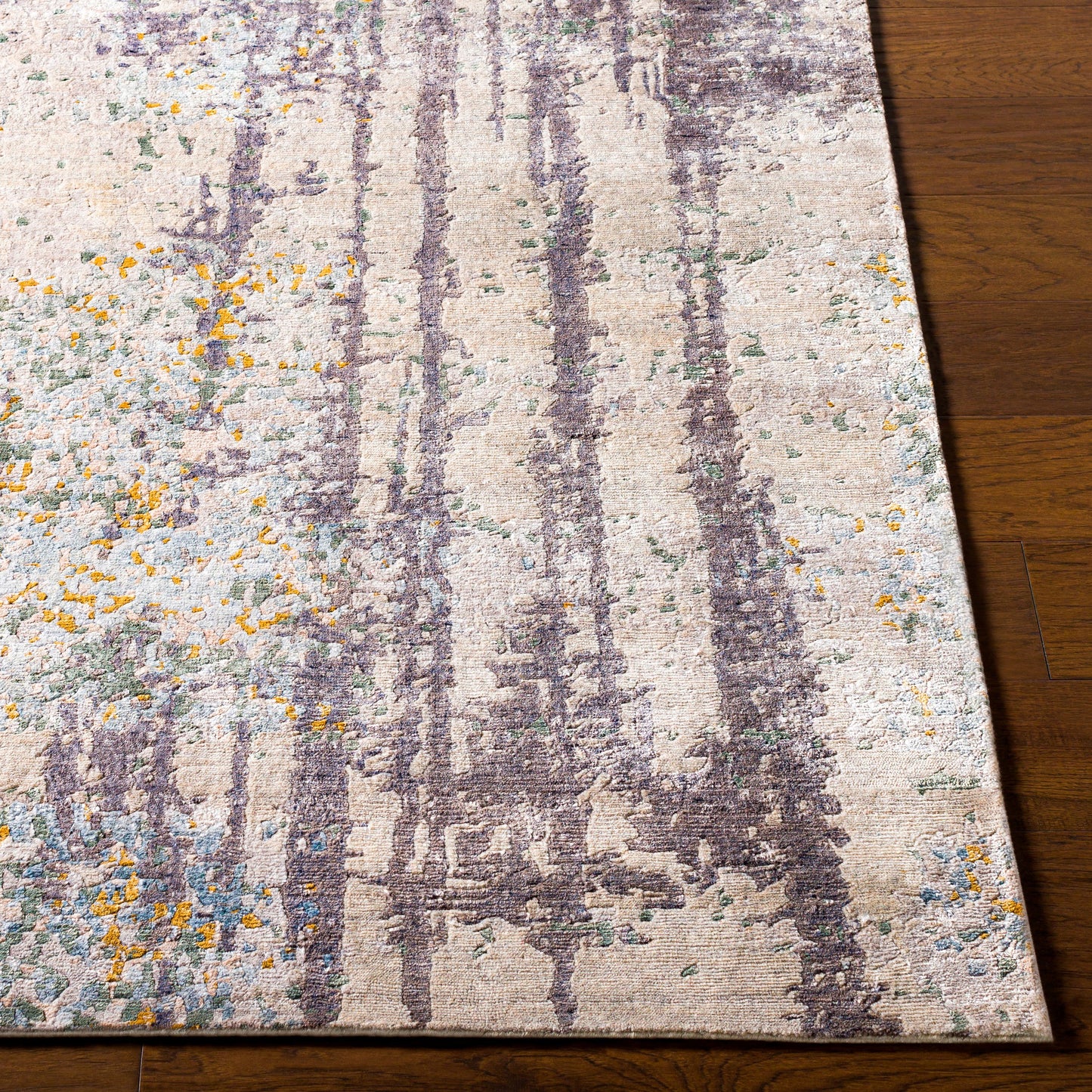 005 SI-1882770,SI-1882771,SI-1882772,SI-1882773,SI-1882774 | Closeup | Imola Rug - 25143 by Surya in black, light gray, light beige, light sage, mustard. Made from 80% viscose, 20% wool in a unique style.