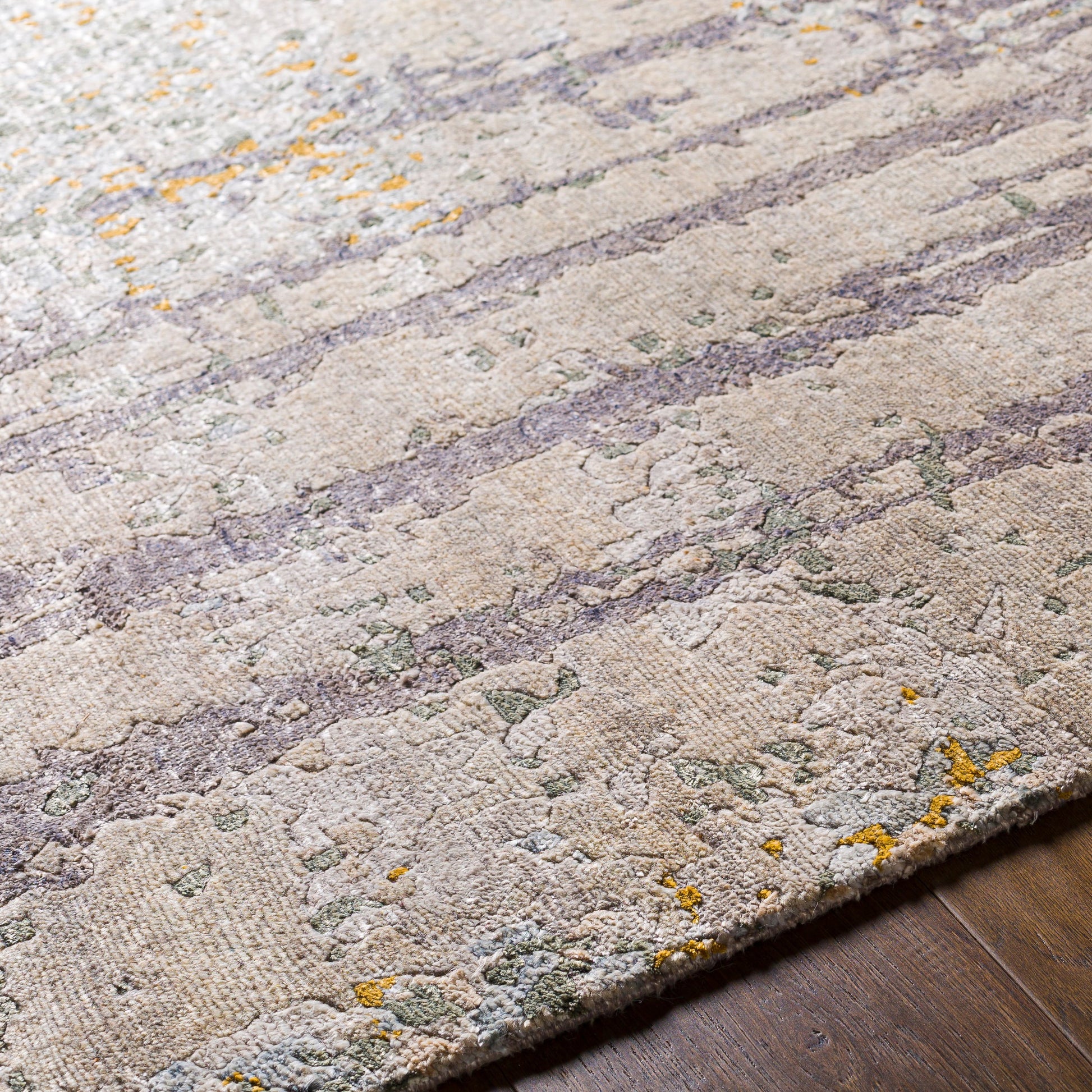 Imola Rug - 25143 by Surya in black, light gray, light beige, light sage, mustard. Made from 80% viscose, 20% wool in a unique style.