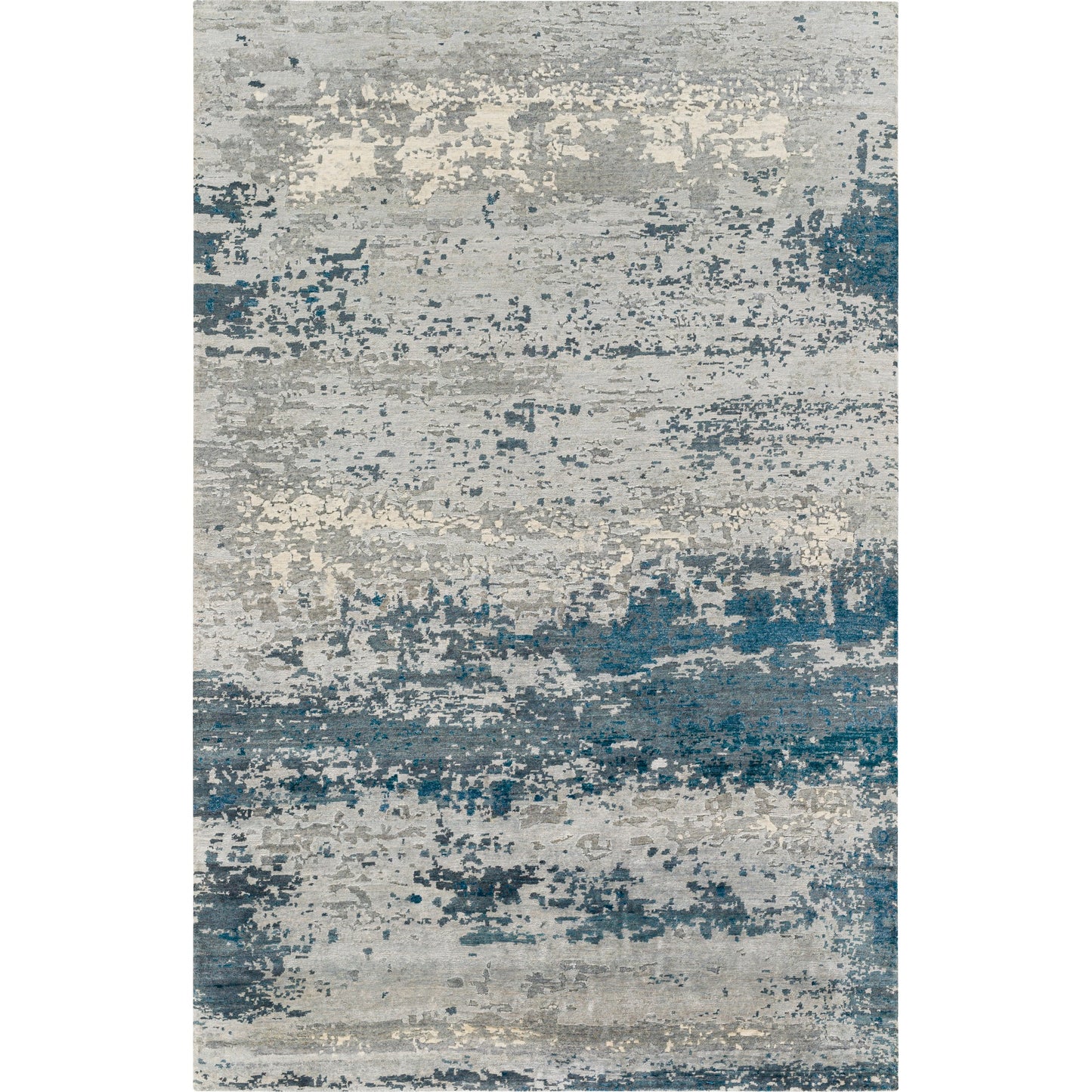 002 SR-882693,SR-882694 | Primary Silo | Imola Rug - 26077 by Surya in light beige, gray, light gray, dark blue, teal, charcoal. Made from 90% viscose, 10% nz wool in a unique style.