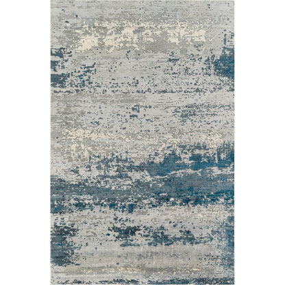 Imola Rug - 26077 by Surya in light beige, gray, light gray, dark blue, teal, charcoal. Made from 90% viscose, 10% nz wool in a unique style.