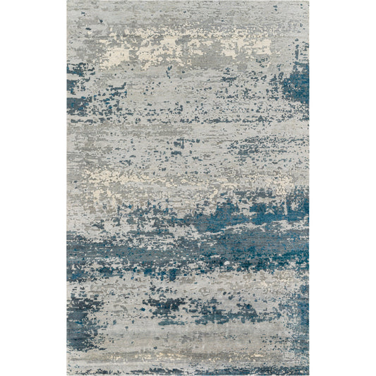 Imola Rug - 26077 by Surya in light beige, gray, light gray, dark blue, teal, charcoal. Made from 90% viscose, 10% nz wool in a unique style.