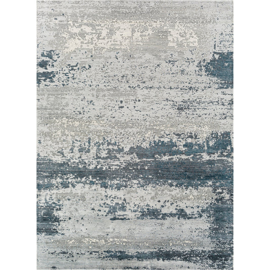Imola Rug - 26077 by Surya in light beige, gray, light gray, dark blue, teal, charcoal. Made from 90% viscose, 10% nz wool in a unique style.