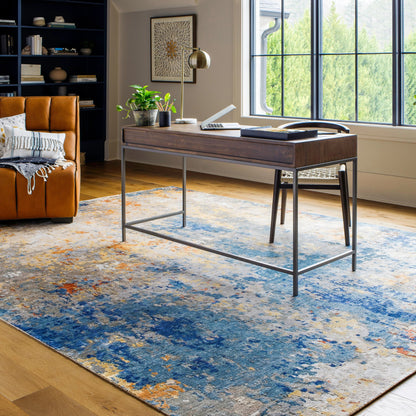 Imola Rug - 26914 by Surya in navy, blue, rust, mustard, dusty coral, dusty sage. Made from unique in a unique style.