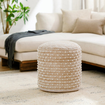 Imani Indoor/Outdoor Throw by Surya in khaki. Made from top: 100% recycled pet yarn, bottom: 100% polyester, fill: 100% polybeads in a cottage & farmhouse style.