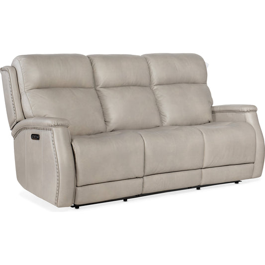 Rhea Zero Gravity Power Recline Sofa by Hooker Furniture. Made from leather in a traditional style.