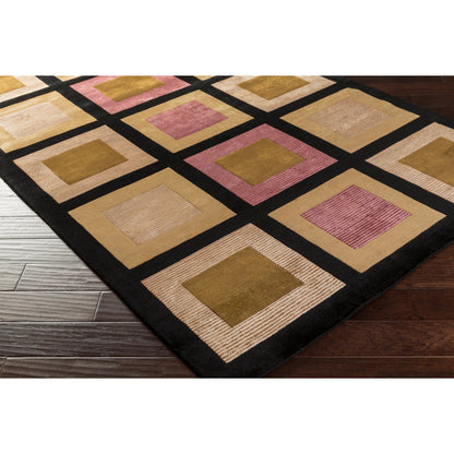 Mugal IN-8005 Rug by Surya in lack, gold, reddish-pink. Made from 100% semi-worsted new zealand wool in a unique style.
