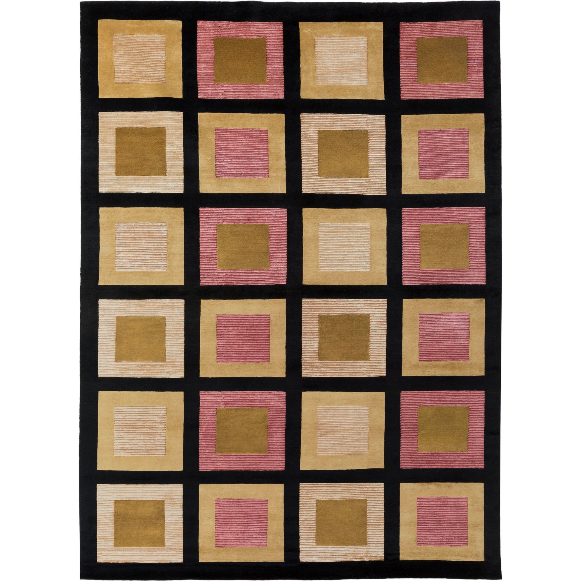 Mugal IN-8005 Rug by Surya in lack, gold, reddish-pink. Made from 100% semi-worsted new zealand wool in a unique style.