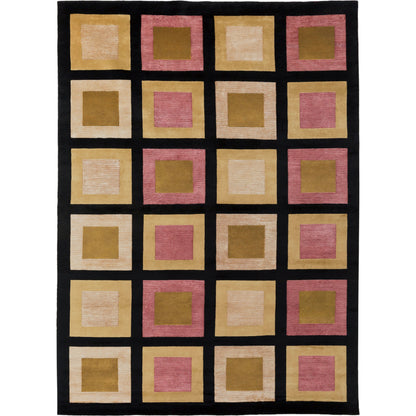 Mugal IN-8005 Rug by Surya in lack, gold, reddish-pink. Made from 100% semi-worsted new zealand wool in a unique style.