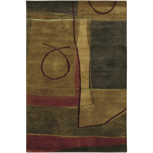 Mugal Rug - 7481 by Surya in olive, burgandy, dark brown, mustard, black, medium brown. Made from 100% semi-worsted new zealand wool in a unique style.
