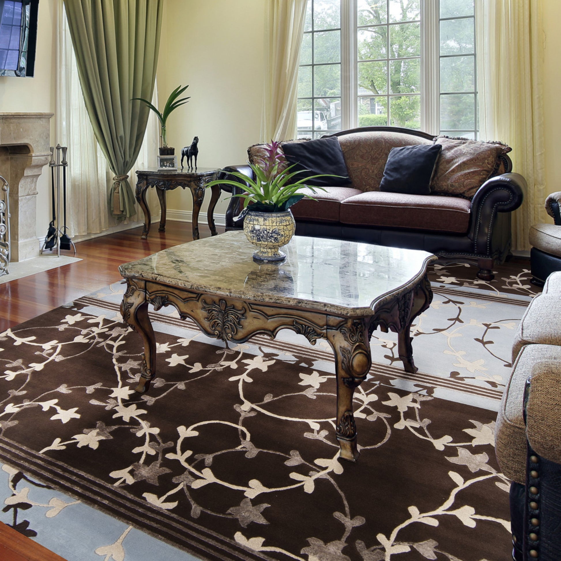 Mugal IN-8219 Rug by Surya in light blue, brown. Made from 100% semi-worsted new zealand wool in a unique style.