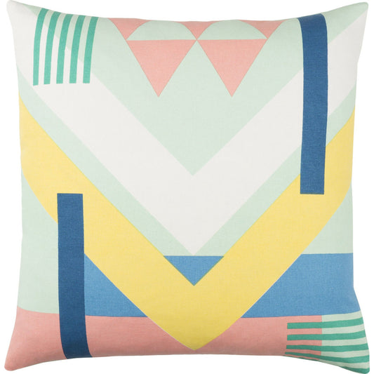 Lina Pillow - 33888 by Surya in mint, pale pink, white, butter, dark blue, emerald, sky blue. Made from 100% cotton in a modern style.