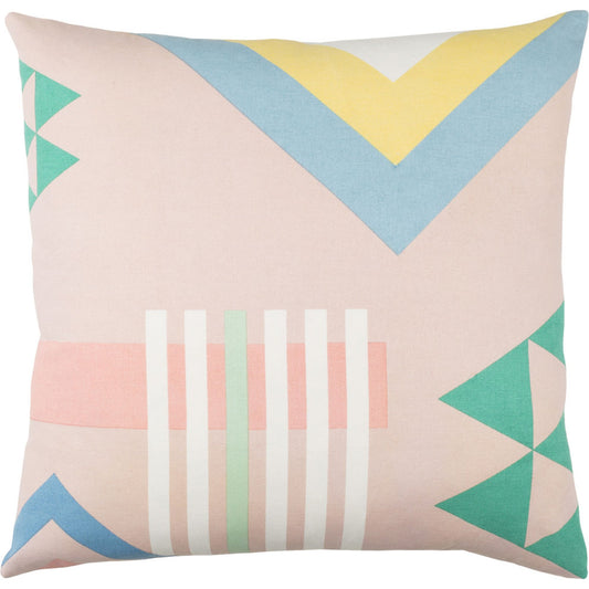 Lina Pillow - 33742 by Surya in emerald, light blue, bright yellow, light green, pale pink, blue. Made from 100% cotton in a modern style.