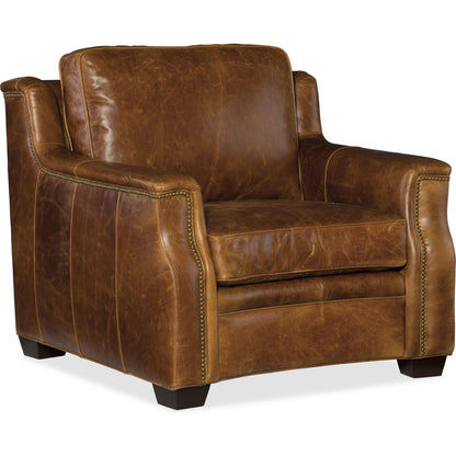 Yates Chair by Hooker Furniture in buckaroo colt and natchez brown. Made from leather in a traditional style.