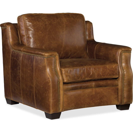 Yates Chair by Hooker Furniture in buckaroo colt and natchez brown. Made from leather in a unique style.