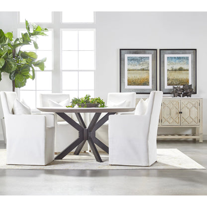Industry Dining Table by Essentials For Living in ivory concrete, brass. Made from metal, concrete, wood in a modern style.