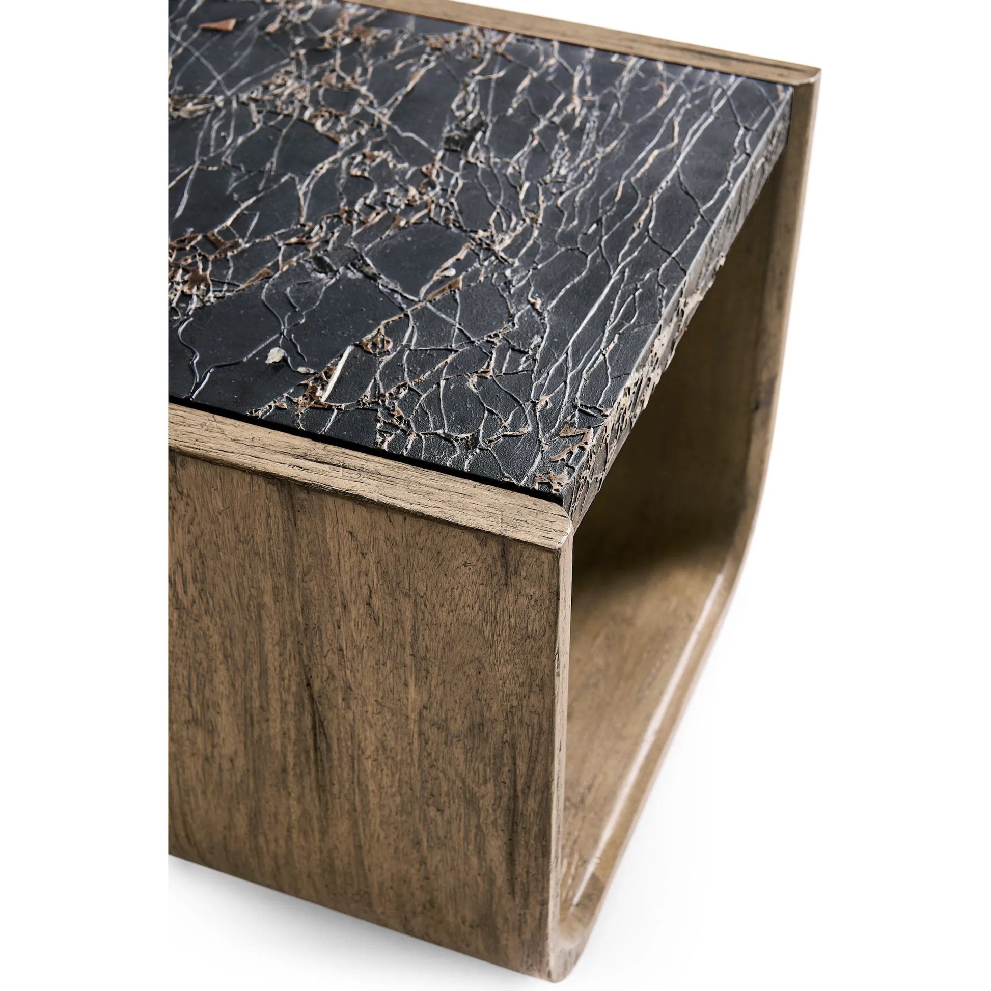 Stone Ridge Marble Side Table by Jonathan Charles in tully light acacia. Made from acacia veneer in a modern style.