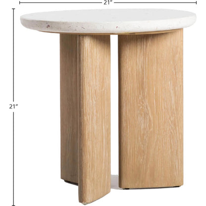 Infinity Side Table by LH Imports in seashell terrazzo and light brown wash. Made from oak, rubberwood, seashell terrazzo in a transitional style.
