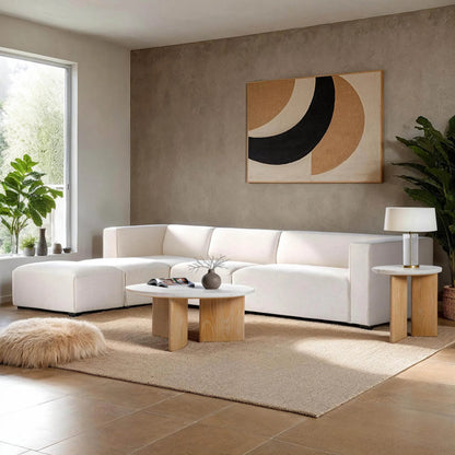 Infinity Side Table by LH Imports in seashell terrazzo and light brown wash. Made from oak, rubberwood, seashell terrazzo in a transitional style.