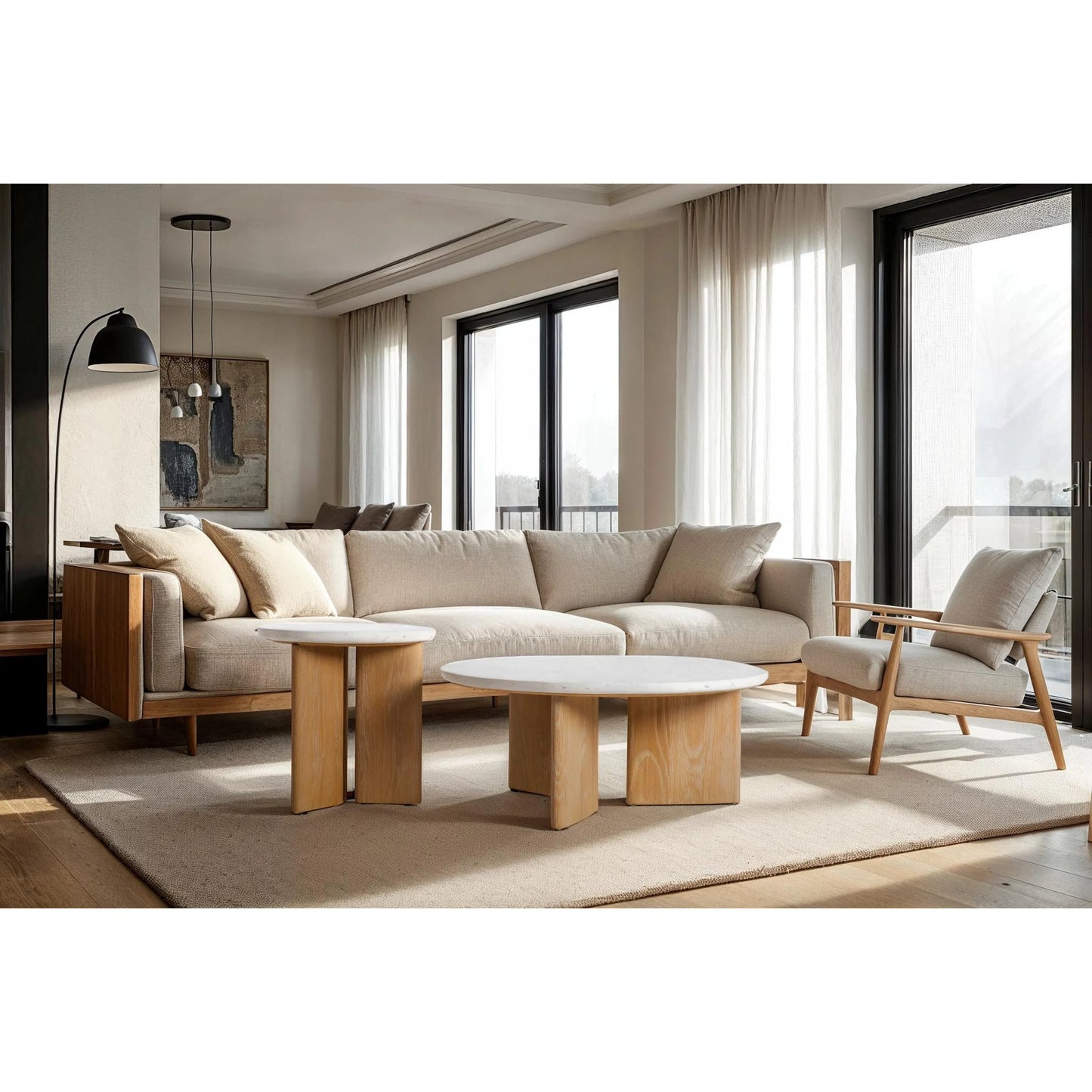 010 SI-2325083 | Lifestyle | Infinity Side Table by LH Imports in seashell terrazzo and light brown wash. Made from oak, rubberwood, seashell terrazzo in a transitional style.