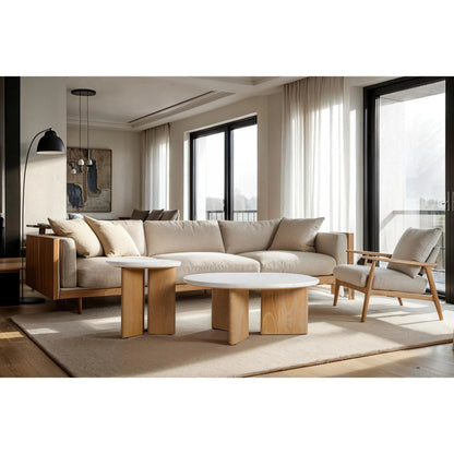 Infinity Side Table by LH Imports in seashell terrazzo and light brown wash. Made from oak, rubberwood, seashell terrazzo in a transitional style.