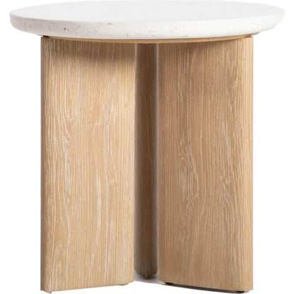 Infinity Side Table by LH Imports in seashell terrazzo and light brown wash. Made from oak, rubberwood, seashell terrazzo in a transitional style.