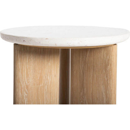 Infinity Side Table by LH Imports in seashell terrazzo and light brown wash. Made from oak, rubberwood, seashell terrazzo in a transitional style.