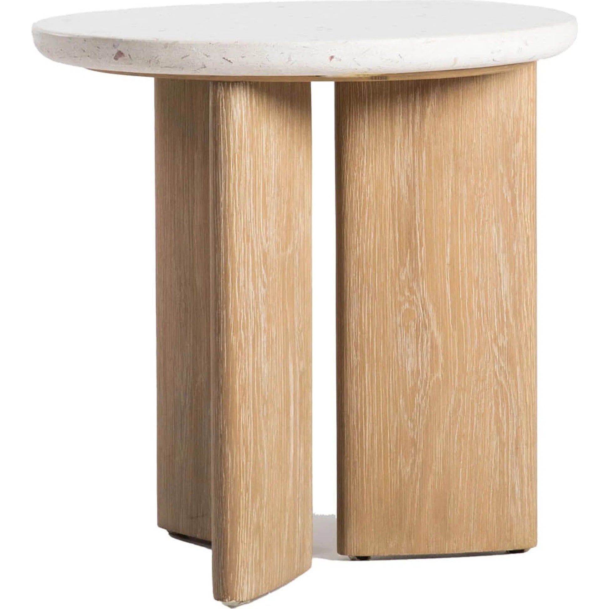 Infinity Side Table by LH Imports in seashell terrazzo and light brown wash. Made from oak, rubberwood, seashell terrazzo in a transitional style.