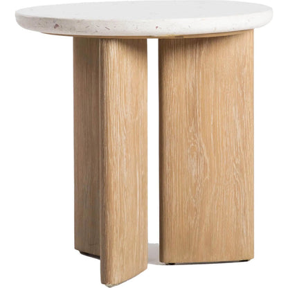 Infinity Side Table by LH Imports in seashell terrazzo and light brown wash. Made from oak, rubberwood, seashell terrazzo in a transitional style.