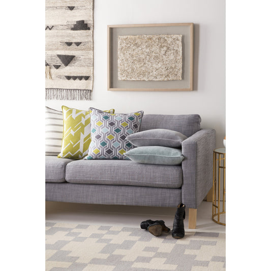 Inga Pillow - 17645 by Surya in light gray, teal, black, pale blue, grass green, off-white. Made from 100% cotton in a modern style.