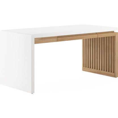 Portico Writing Desk by A.R.T. Furniture in sienna, white plaster. Made from parawood solids, mindi veneers, resin in a modern style.