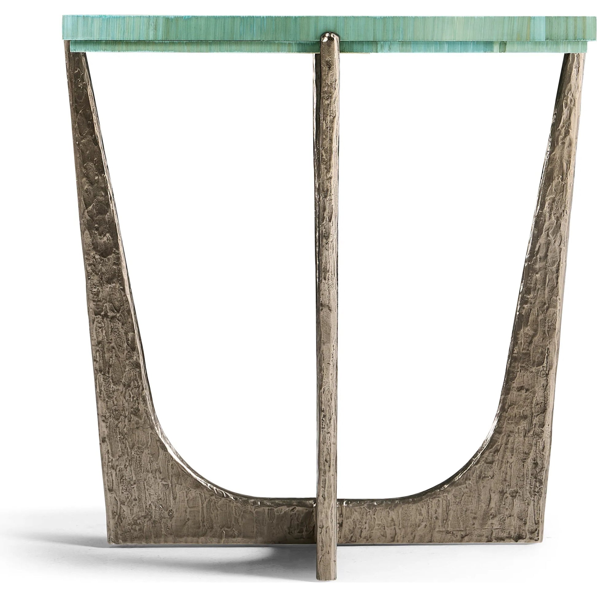 Seaglass End Table by Jonathan Charles in blue and blue straw. Made from stainless steel, plywood, straw in a eclectic & global style.