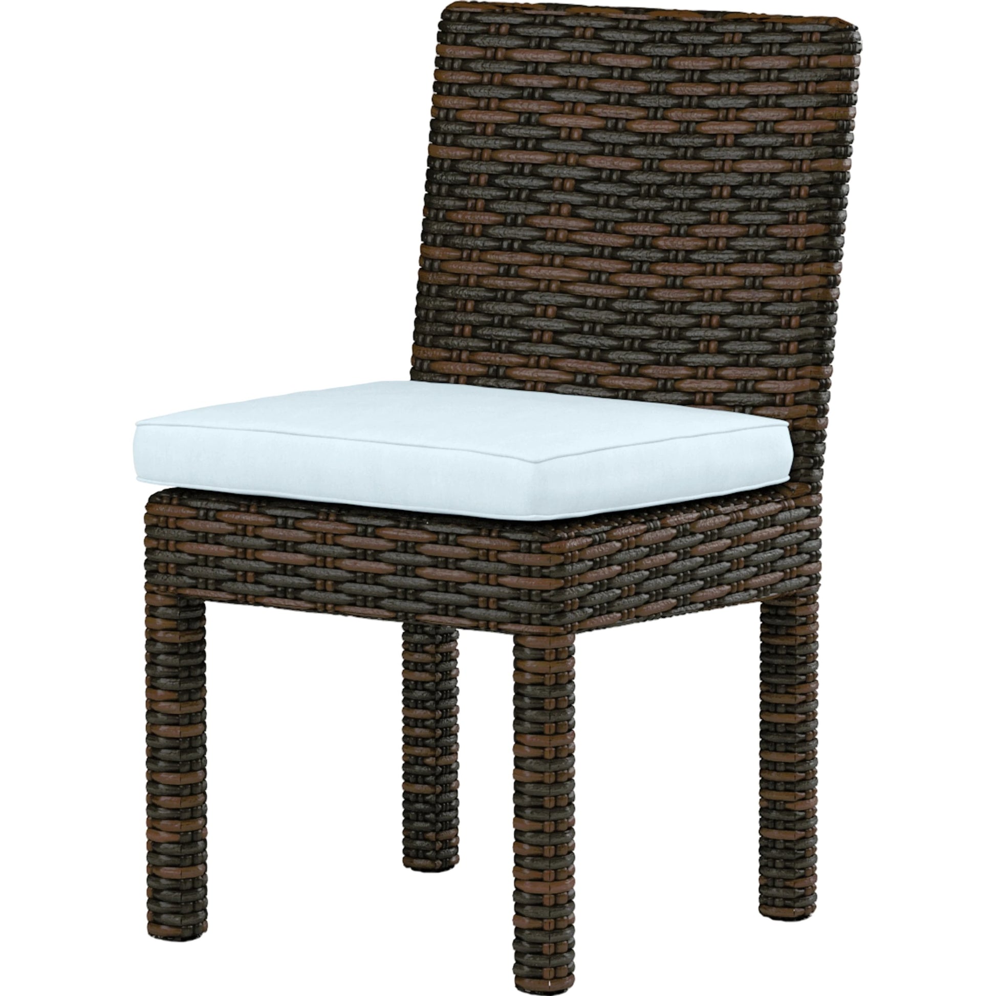 Montecito Outdoor Armless Dining Chair by Sunset West in cognac. Made from resin wicker in a modern style.