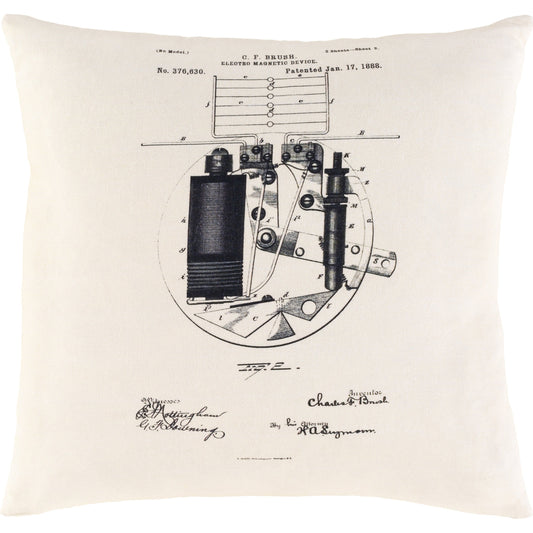 Inventors Pillow - 33584 by Surya in black, cream. Made from 100% cotton in a modern style.