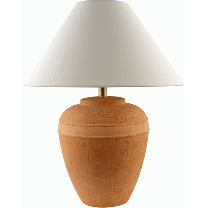 Inizio Table Lamp - 535710 by Livabliss in body: brick, shade: white, finial: metallic - brass, harp: metallic - brass, cord: translucent and glazedplated. Made from ceramic, linen, polystyrene, iron in a modern style.