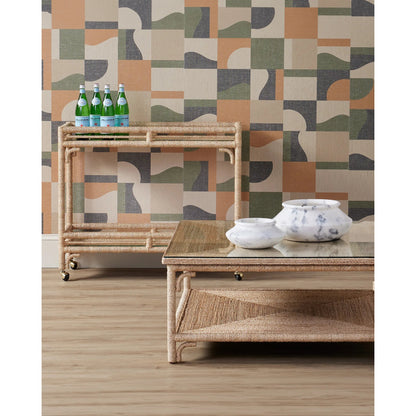 Olisa Cocktail Table by Currey and Company in natural, clear. Made from abaca rope, wrought iron, glass in a modern style.