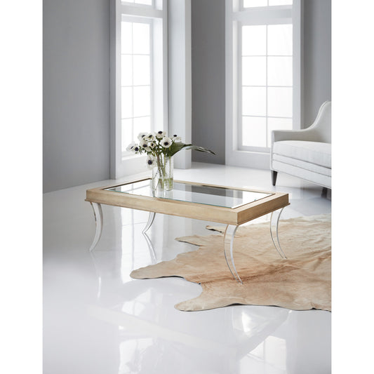Molina Cocktail Table by Hooker Furniture in gold leaf. Made from tempered glass, acrylic in a modern style.