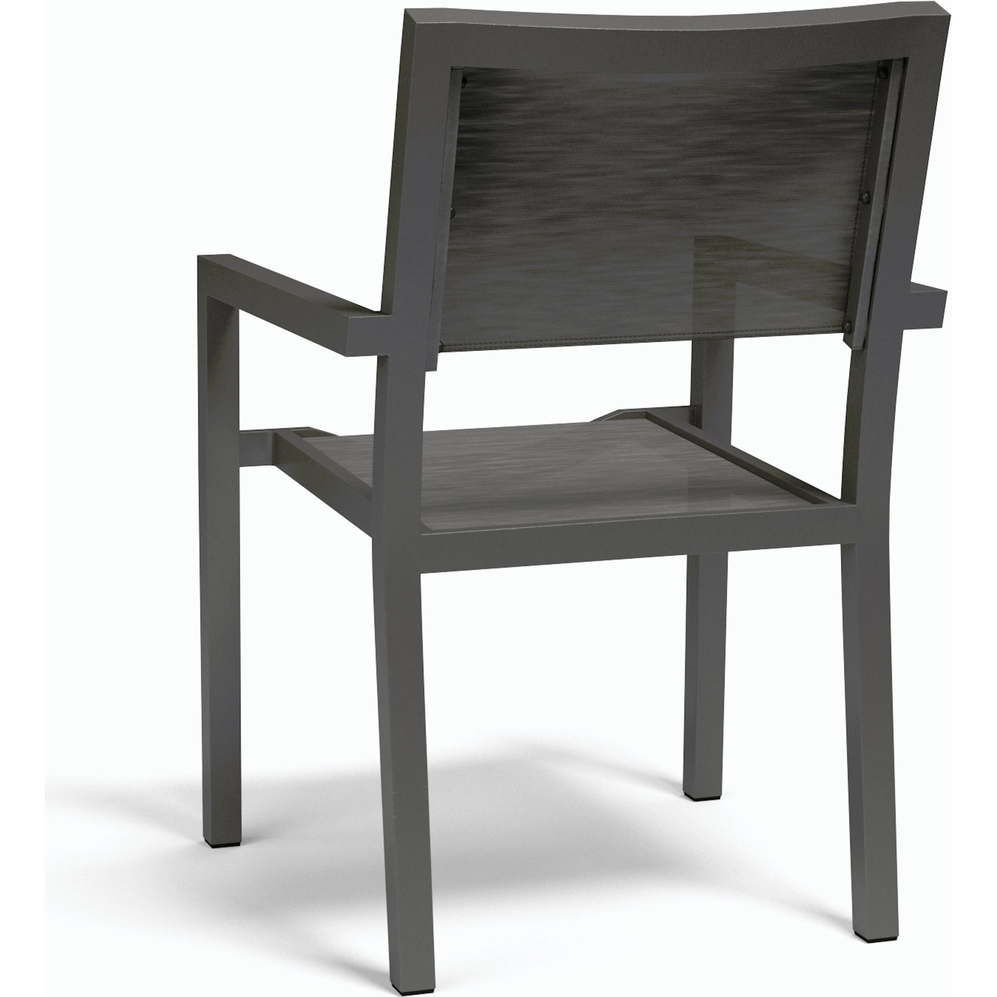 Vegas Outdoor Stackable Sling Dining Chair by Sunset West in graphite. Made from aluminum in a modern style.