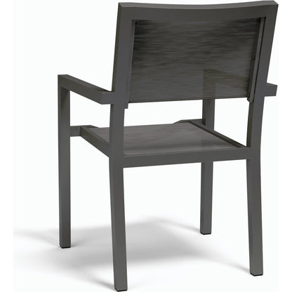 Vegas Outdoor Stackable Sling Dining Chair by Sunset West in graphite. Made from aluminum in a modern style.