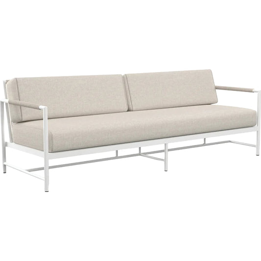 Sabbia Outdoor Sofa by Sunset West in white. Made from olefin rope in a coastal style.