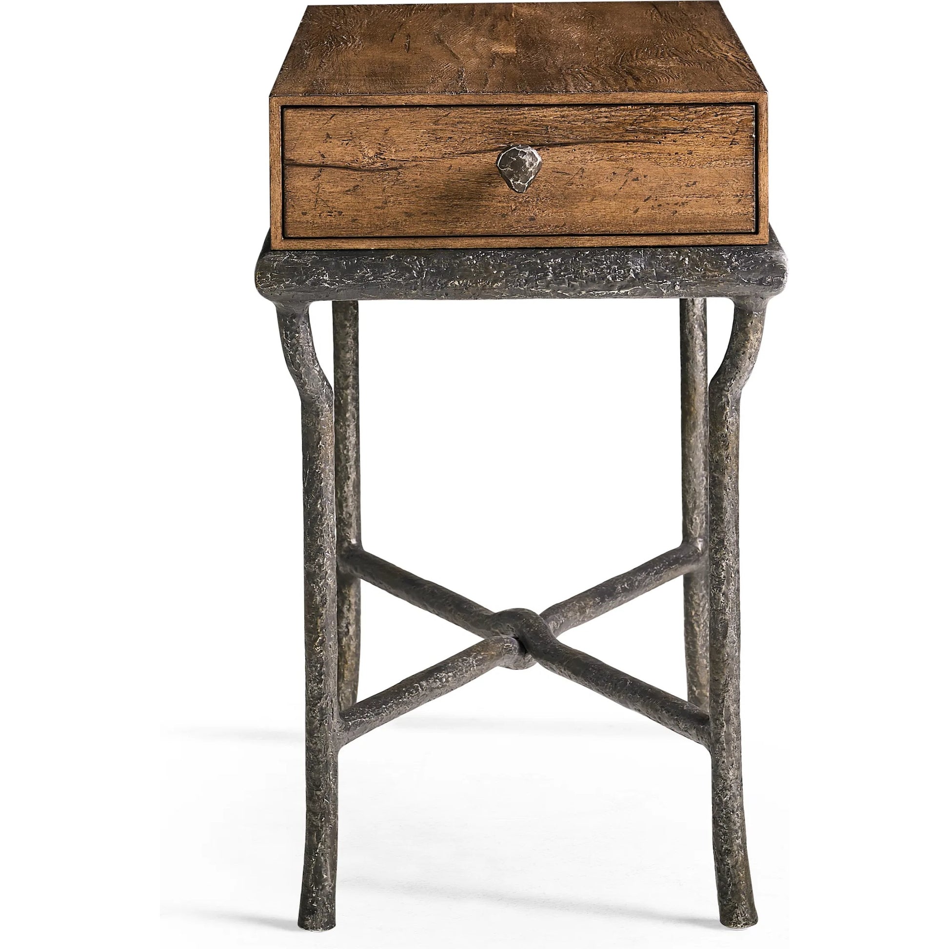 Forge Iron Storage Side Table by Jonathan Charles in cast metal finish. Made from main aluminum in a unique style.