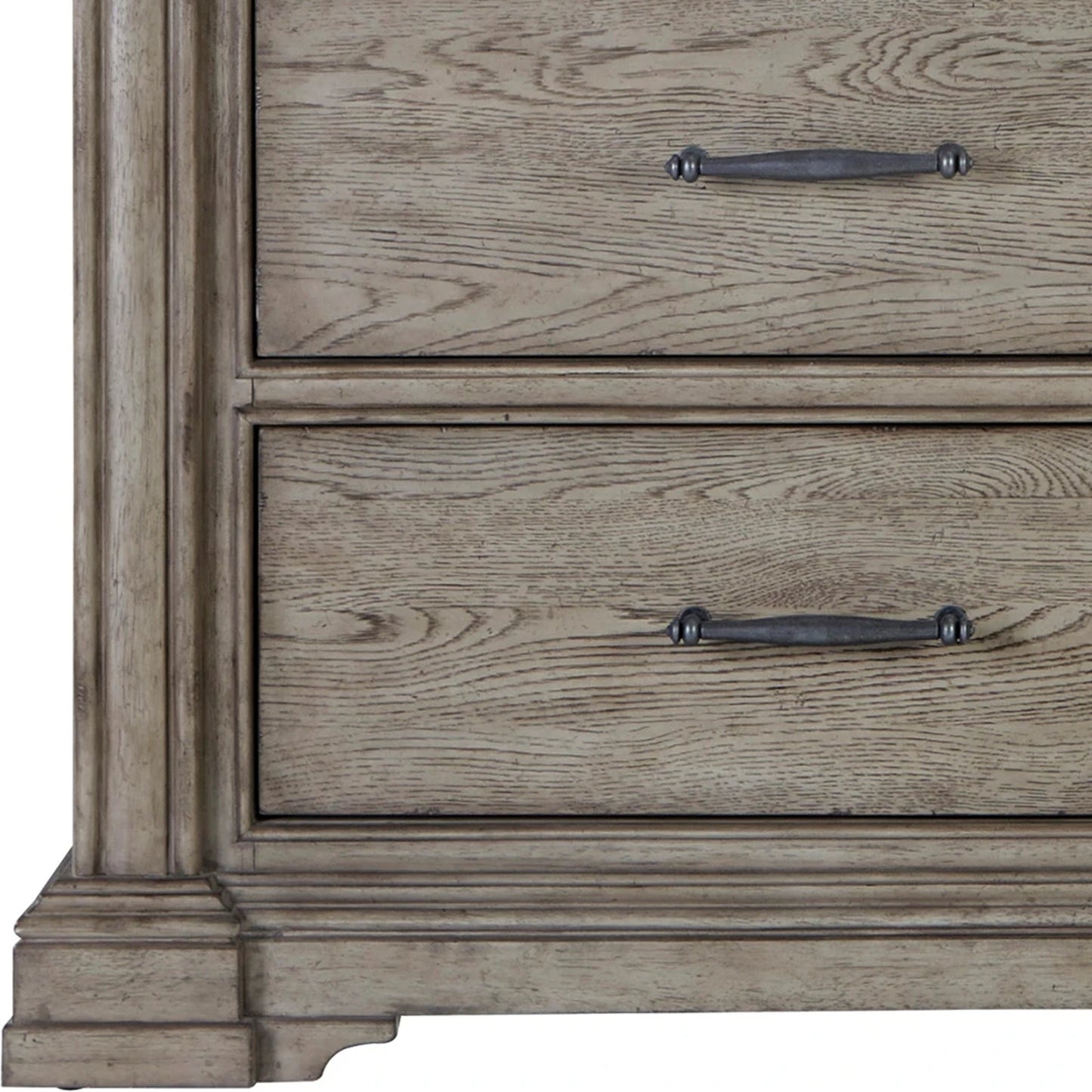 003 SI-2155611 | Closeup | Madison Ridge Master Chest by Pulaski Furniture in bluff grey. Made from asian hardwood, oak veneers in a traditional style.
