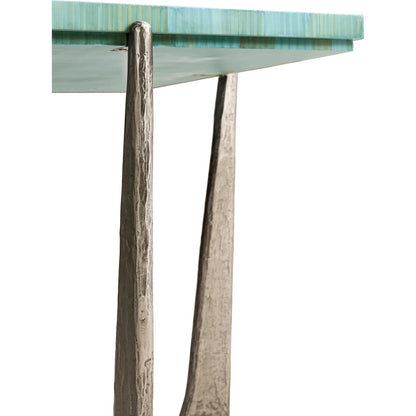 Seaglass End Table by Jonathan Charles in blue and blue straw. Made from stainless steel, plywood, straw in a eclectic & global style.