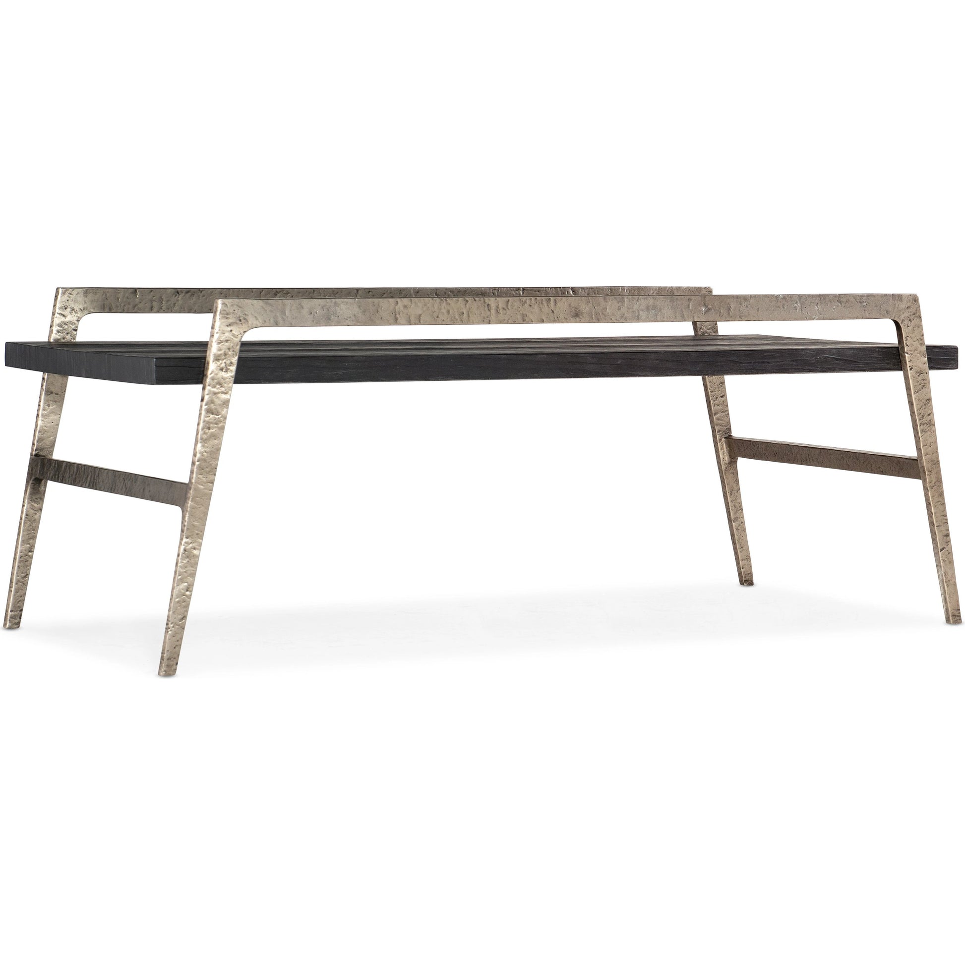 Chapman Shou Sugi Ban Rectangle Cocktail Table by Hooker Furniture in pewter, charred black. Made from pine veneers, metal in a modern style.