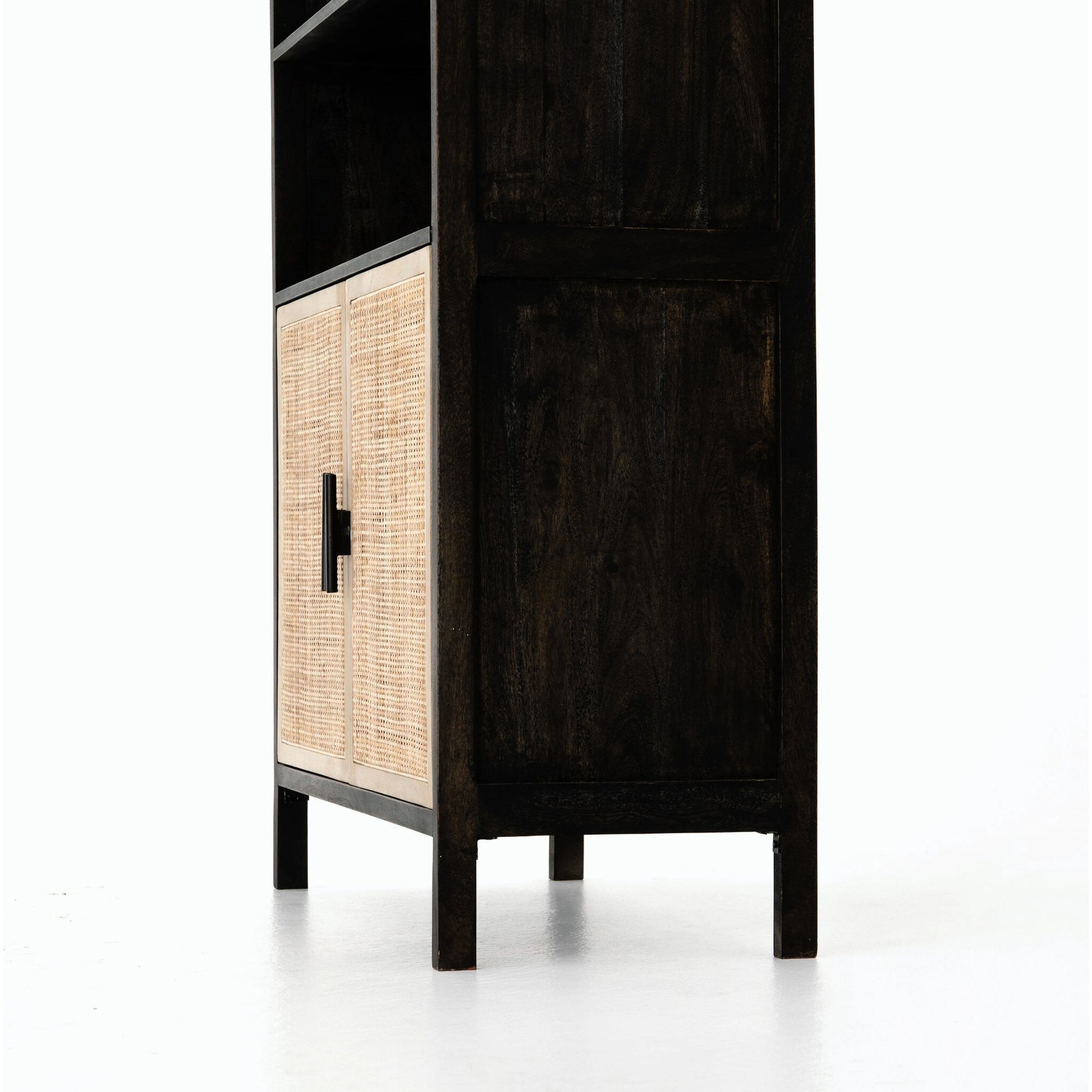 Caprice Bookshelf by Four Hands in washed black. Made from solid acacia in a modern style.